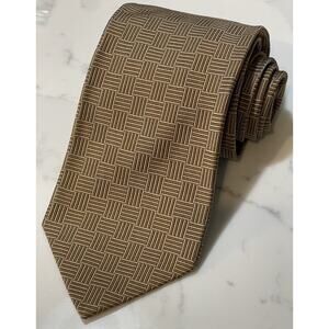 Vintage Brooks Brothers Makers Geometric Brown Silk Tie 61 x 3.75 Long USA